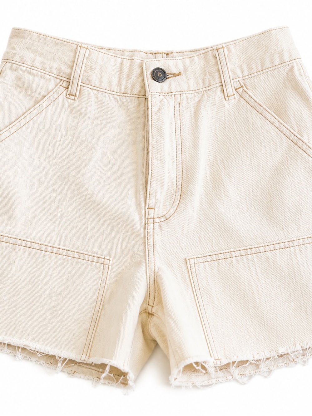 PacSun Cream High Rise Utility Denim Shorts Raw Hem Carpenter Style Size 26